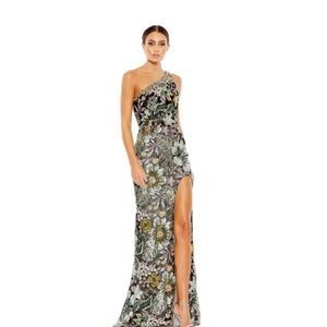 Mac Duggal Floral Sequin One shoulder Dress